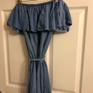 Soft jean over the shoulder dress